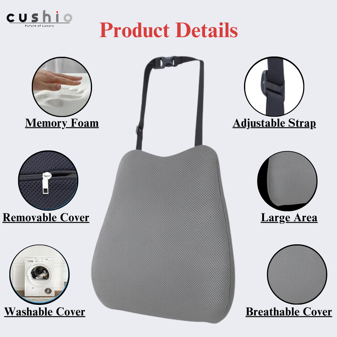 CUSHIO Car Wedge & Back Rest Cushion Combo | Posture Correction | Ergonomic Back & Seating Support | Driving & Daily Commutes | Universal Fit (Grey)