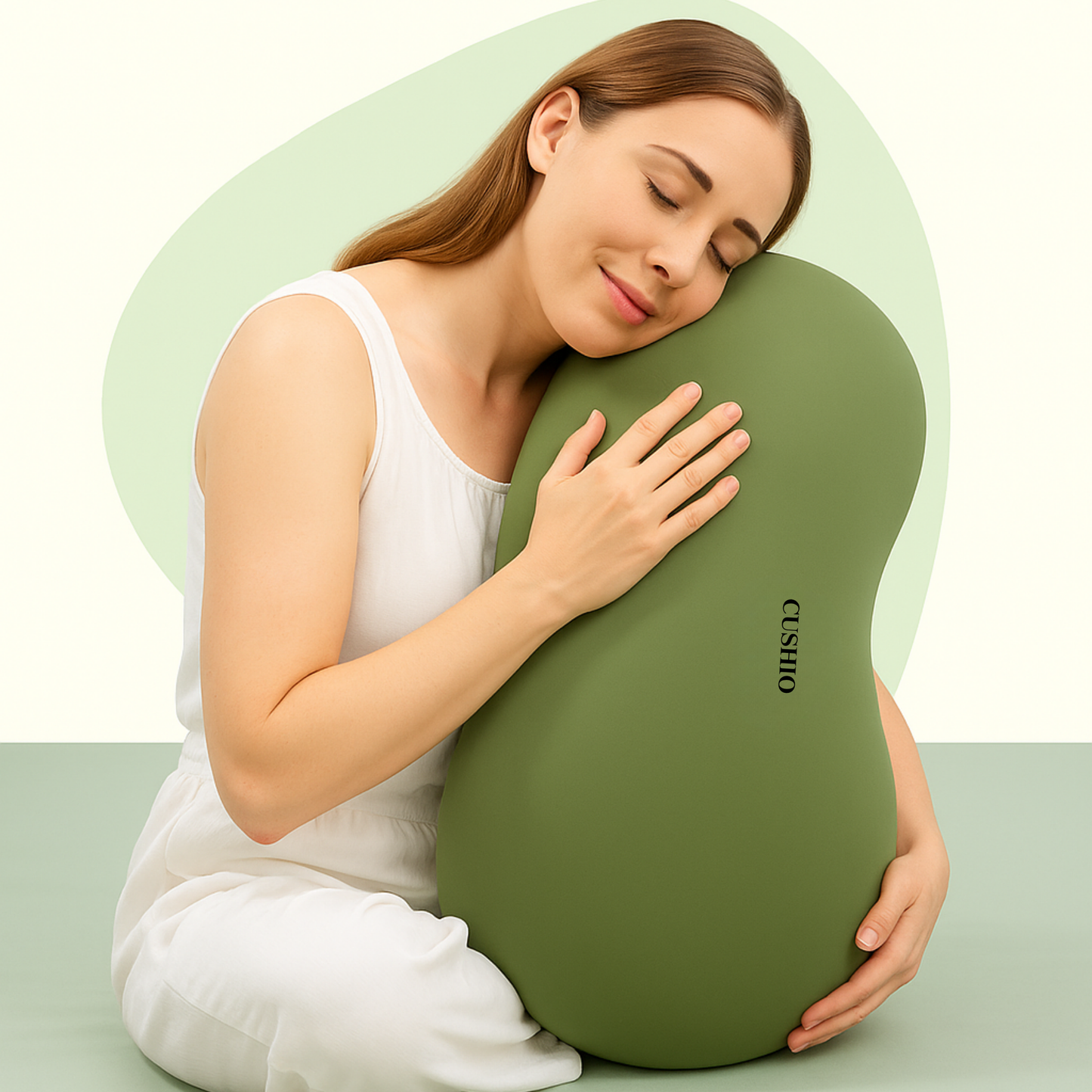 CUSHIO Cuddle Pillow | Ergonomic Memory Foam Hug Pillow for Sleeping | Neck & Shoulder Comfort for Side Sleeping | Anti-Frizz & Skin-Friendly | Soft Velvet Cover (Olive Green)