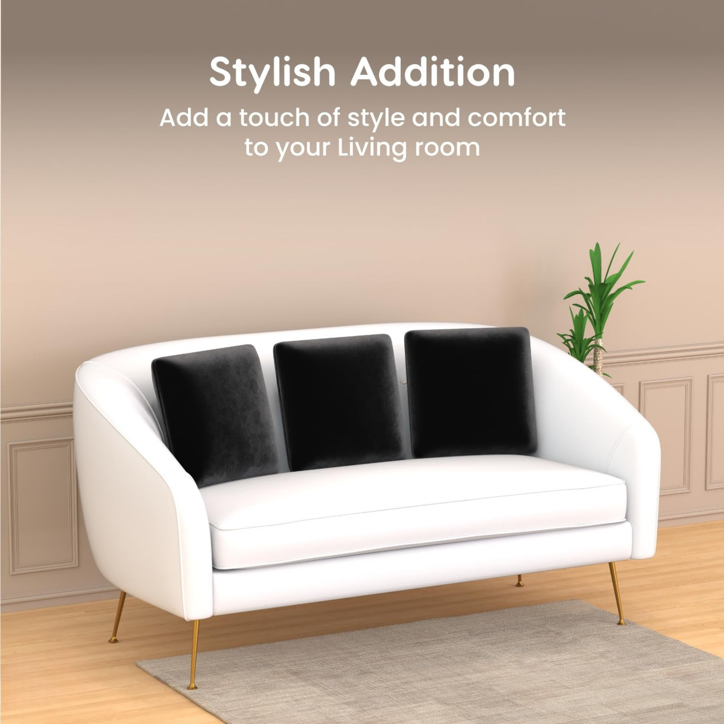 CUSHIO Memory Foam Square Cushion for Car, Sofa/Diwan, Bed, Chair & Decoration | Velvet Cover (Black) Pack of 2