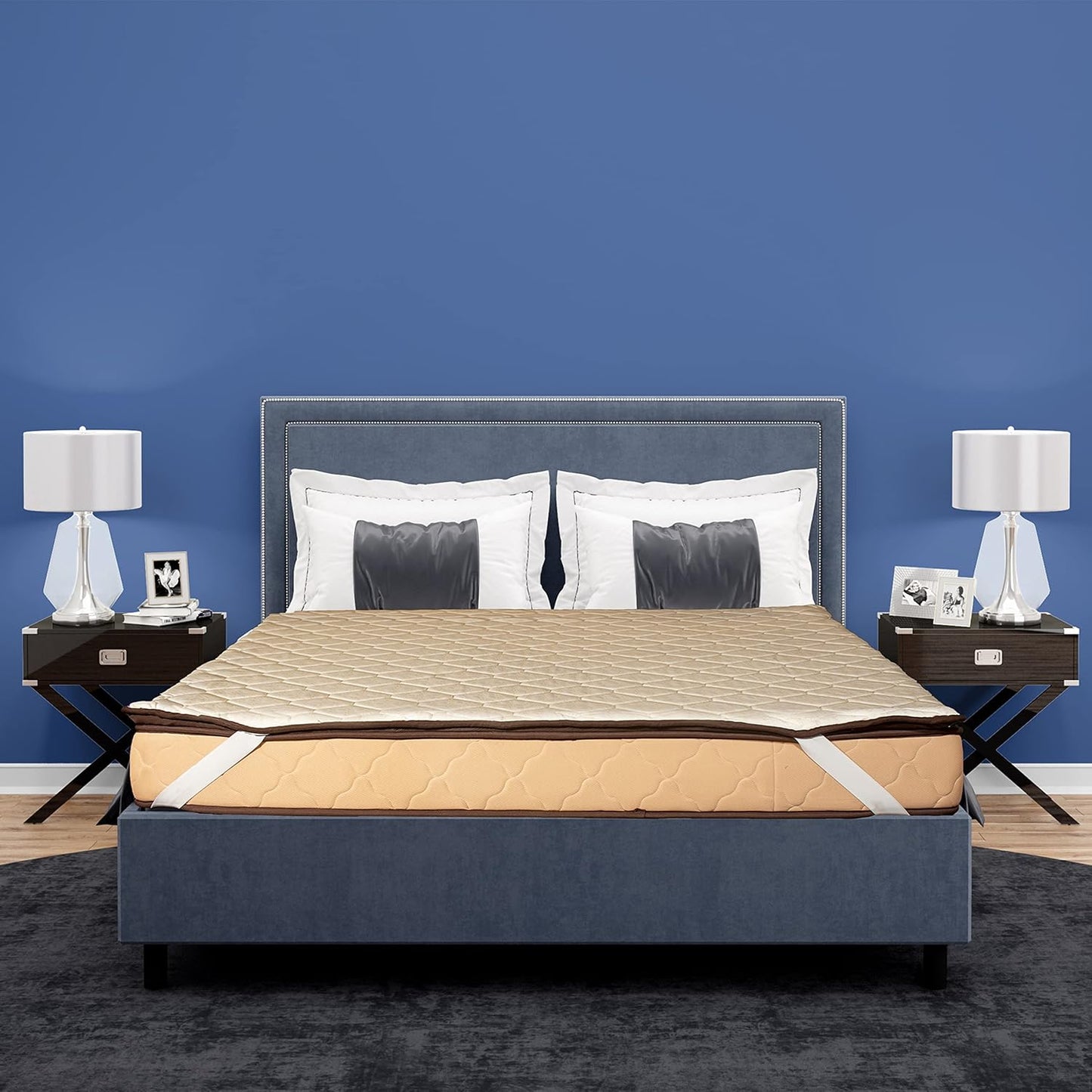 CUSHIO Quilted Mattress Topper with Elastic Straps | Soft Cushioned Comfort Layer | Breathable Fabric | Enhances Mattress Support | Fits All Mattress Types