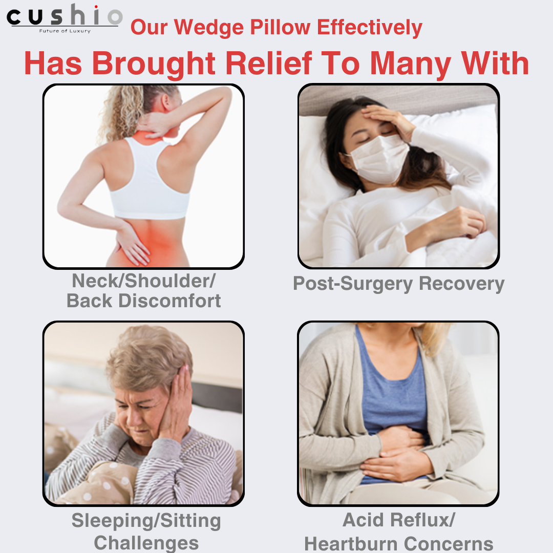 CUSHIO Folding Bed Wedge Pillow For Acid Reflux | Back Support & Leg Elevation for Restful Sleep | Easy To Store, Easy To Clean Removable Soft Fabric Cover (Grey)