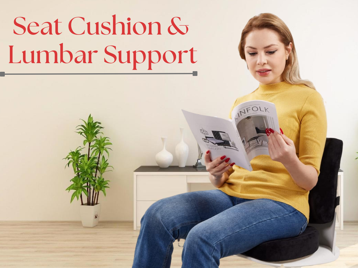 CUSHIO Memory Foam Lumbar Pillow & Coccyx Seat Cushion Combo | Lower Back and Coccyx Support for Long Sitting Hours on Car Seat, Office/Home Chair (Black)