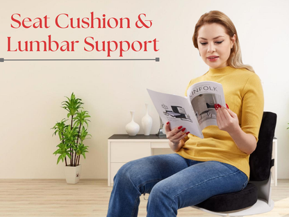 CUSHIO Memory Foam Lumbar Pillow & Coccyx Seat Cushion Combo | Lower Back and Coccyx Support for Long Sitting Hours on Car Seat, Office/Home Chair (Black)