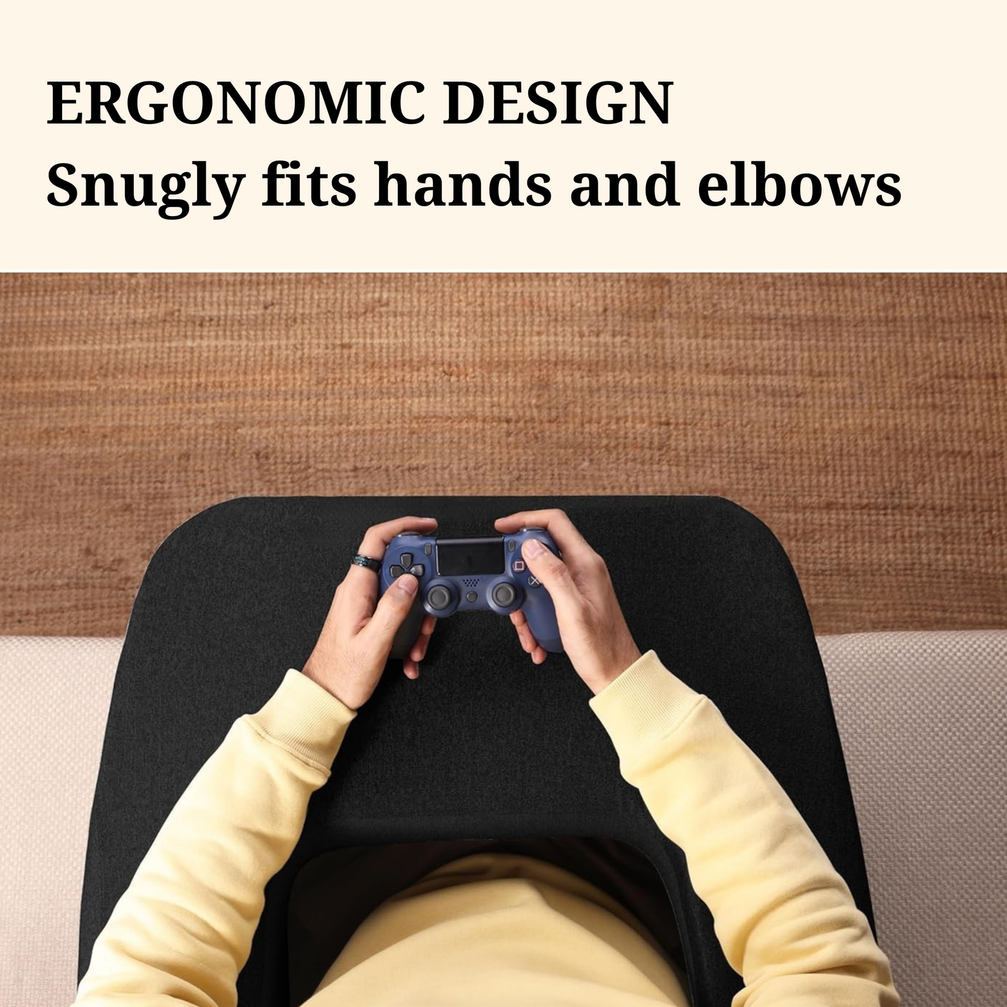 CUSHIO Lap Desk Pillow for Working on Laptop, Reading & Gaming | Perfect for Using on Bed, Sofa & Floor with Arm Rest (Black)