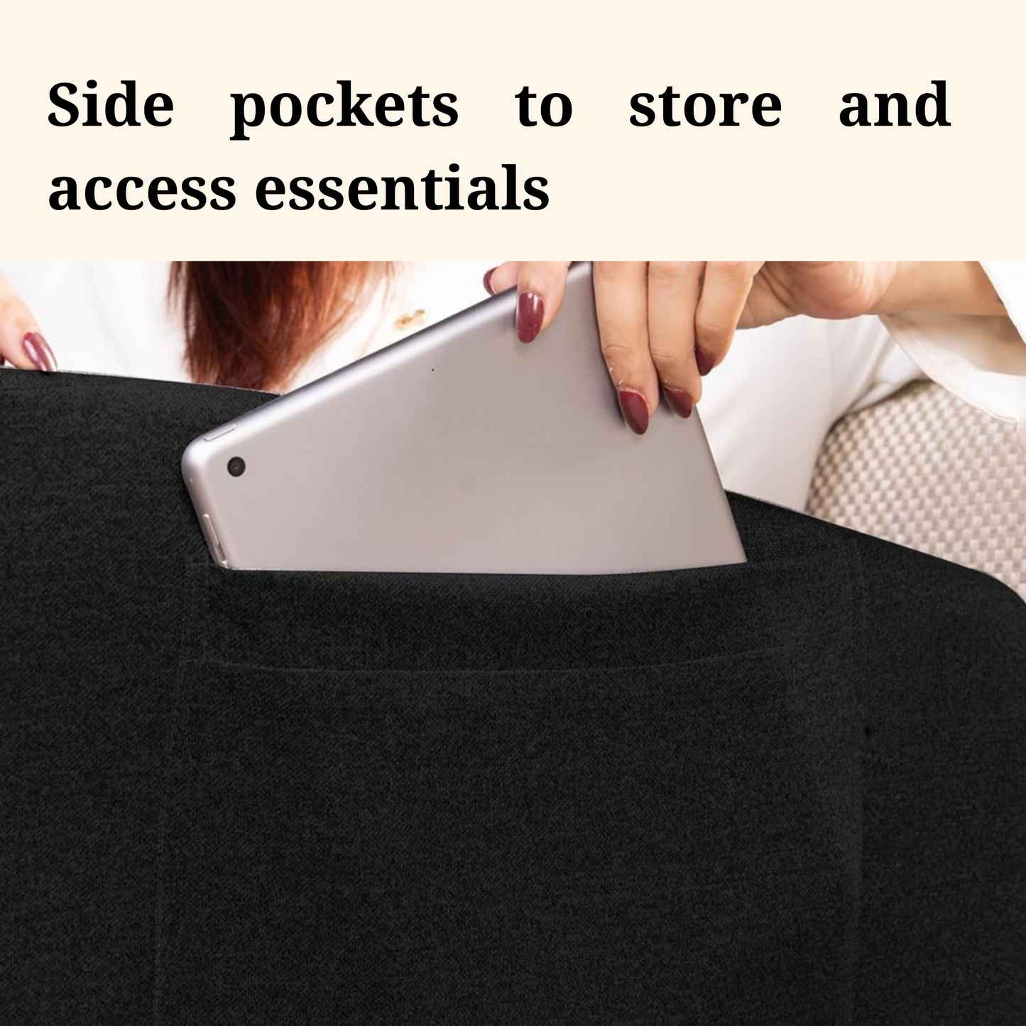 CUSHIO Lap Desk Pillow for Working on Laptop, Reading & Gaming | Perfect for Using on Bed, Sofa & Floor with Arm Rest (Black)