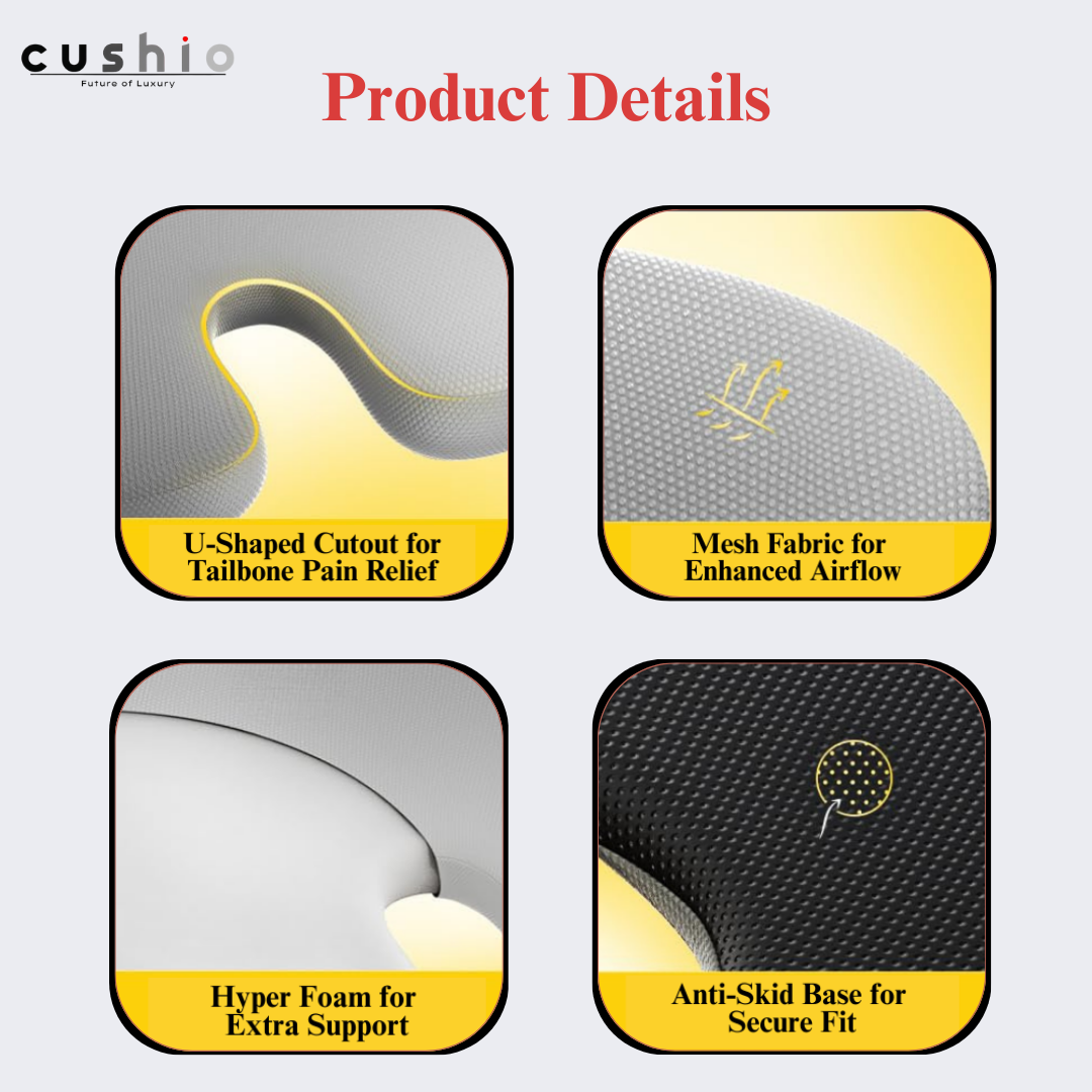 CUSHIO Car Wedge & Back Rest Cushion Combo | Posture Correction | Ergonomic Back & Seating Support | Driving & Daily Commutes | Universal Fit (Grey)