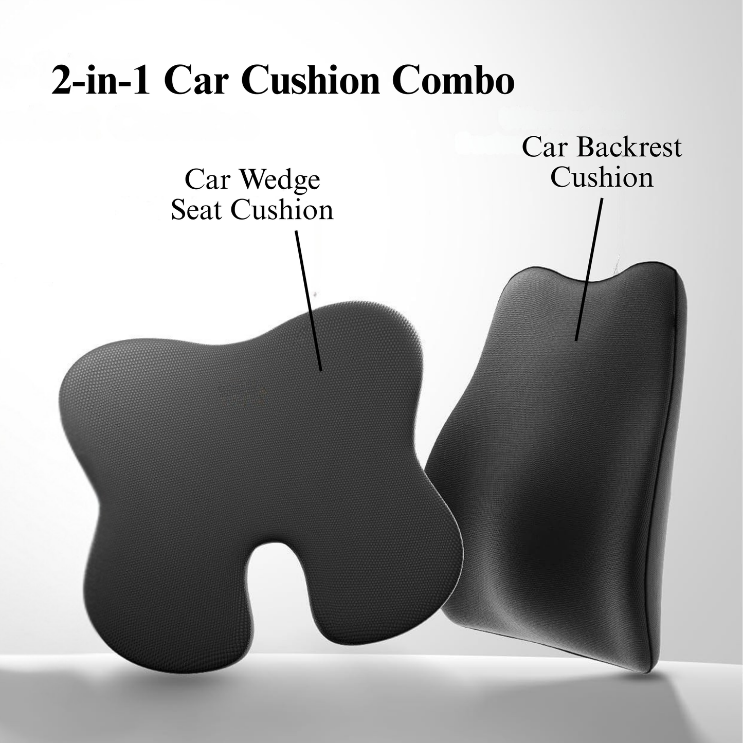 CUSHIO Car Wedge & Back Rest Cushion Combo | Posture Correction | Ergonomic Back & Seating Support | Driving & Daily Commutes | Universal Fit (Black)