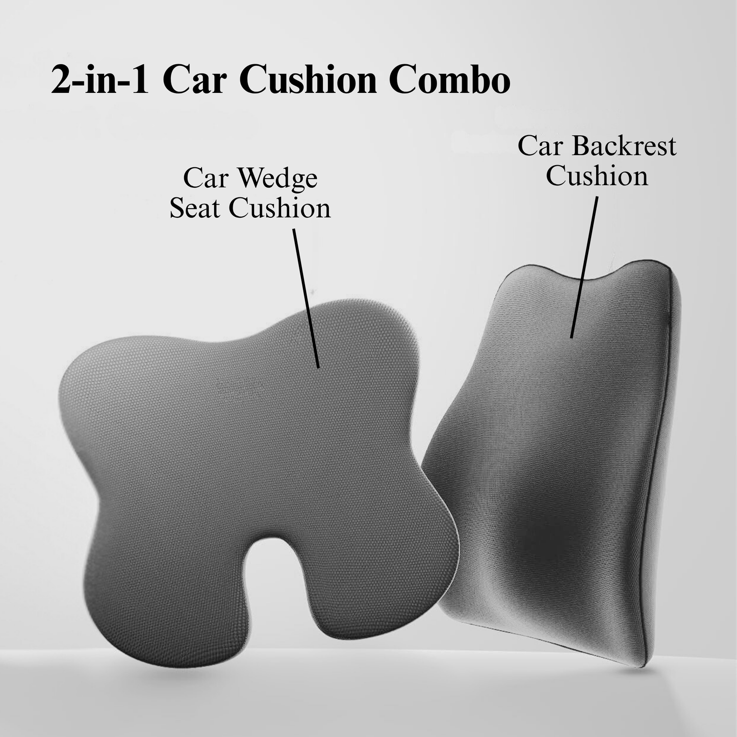 CUSHIO Car Wedge & Back Rest Cushion Combo | Posture Correction | Ergonomic Back & Seating Support | Driving & Daily Commutes | Universal Fit (Grey)