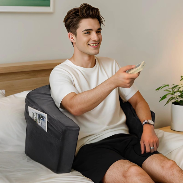 CUSHIO Lap Desk Pillow for Working on Laptop, Reading & Gaming | Perfect for Using on Bed, Sofa & Floor with Arm Rest (Grey)