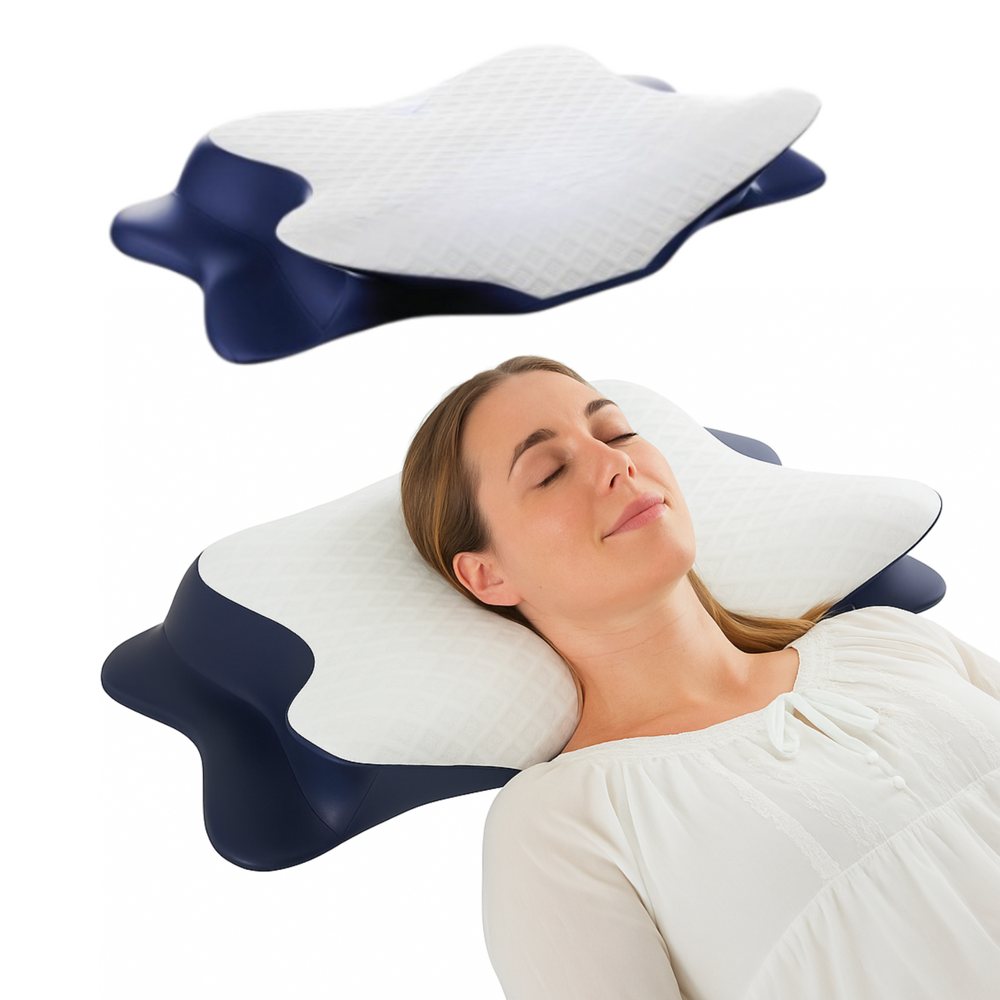 CUSHIO Cervical Butterfly Pillow | Orthopedic Memory Foam for Neck & Shoulder Pain Relief | Contour Pillow with Arm Rest | Dual Height Design for Side & Back Sleepers