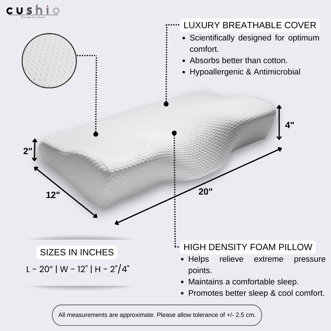 CUSHIO Memory Foam Butterfly Contour Pillow | Cervical Orthopedic Memory Pillow for Neck & Shoulder Pain Relief