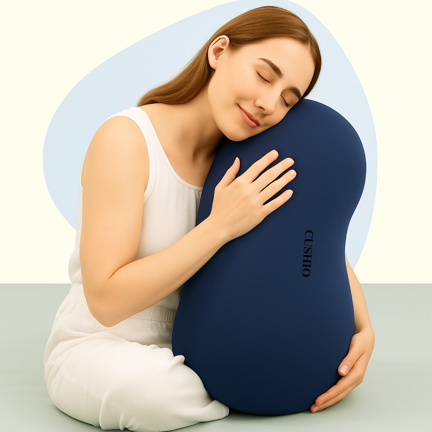 CUSHIO Cuddle Pillow | Ergonomic Memory Foam Hug Pillow for Sleeping | Neck & Shoulder Comfort for Side Sleeping | Anti-Frizz & Skin-Friendly | Soft Velvet Cover (Blue)