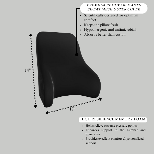 CUSHIO Sofa Backrest Cushion | Ergonomic Memory Foam Lumbar Support for Sofa & Bed, Back Pain Relief Pillow for Reading & Relaxing (Black)