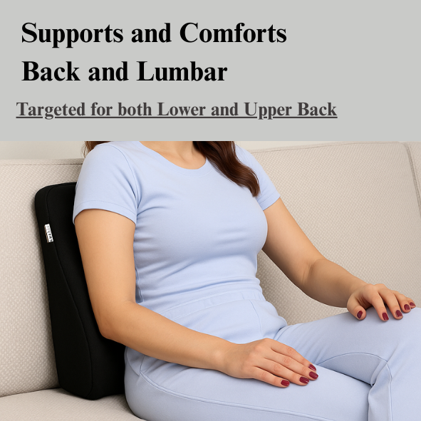 CUSHIO Sofa Backrest Cushion | Ergonomic Memory Foam Lumbar Support for Sofa & Bed, Back Pain Relief Pillow for Reading & Relaxing (Black)