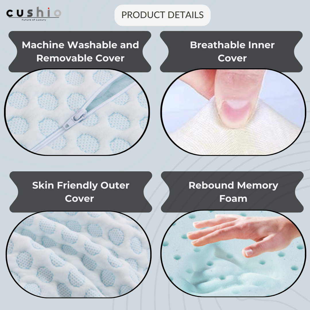 CUSHIO Memory Foam Pillow | Orthopedic & Cervical Pillow for Relieving Neck & Shoulder Pain (White & Grey)