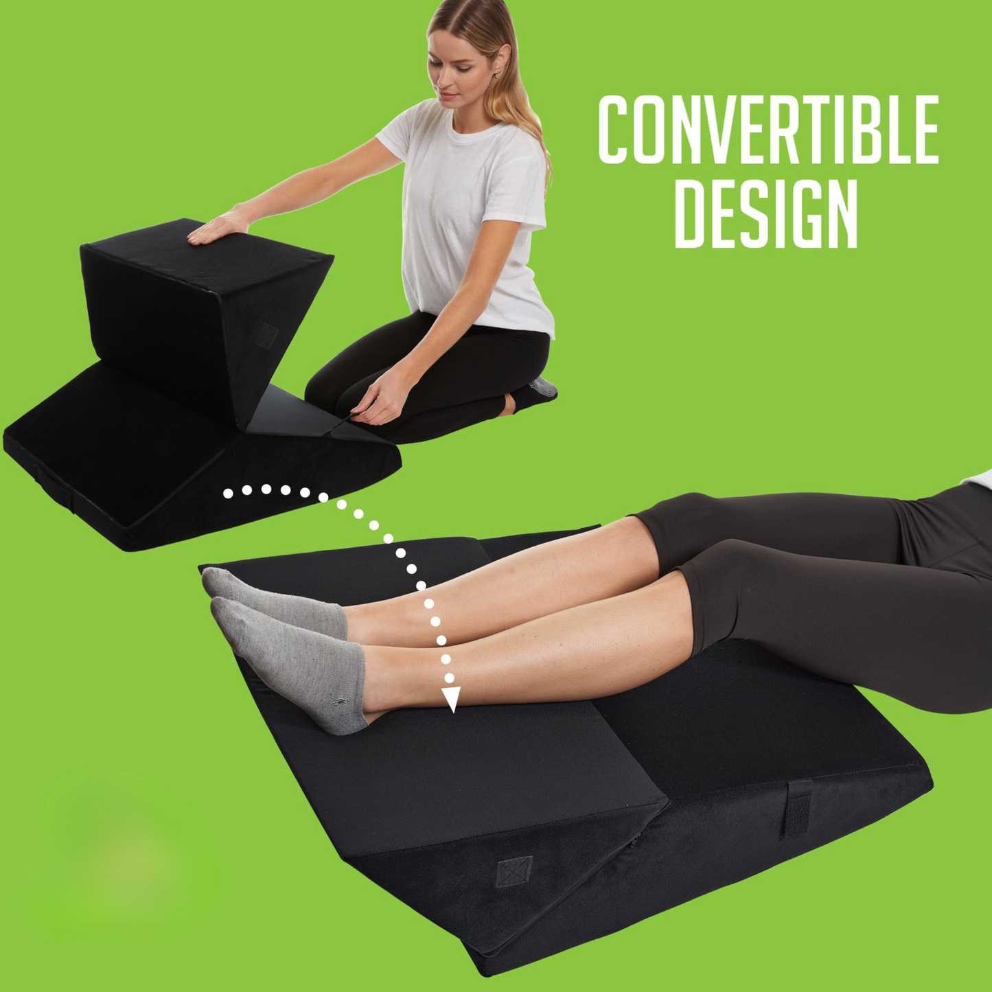 CUSHIO Adjustable Memory Foam Wedge Pillow for Back Support, 7-in-1 Versatile Design for Sleeping, Leg Elevation and Support (Black)