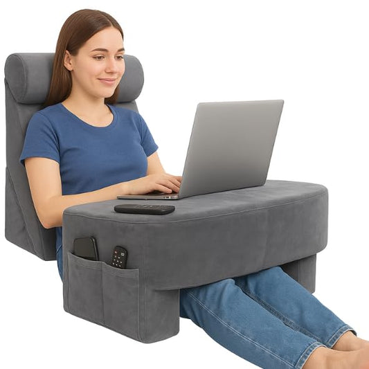 CUSHIO Lap Desk & Adj. Wedge with Headrest Combo for Laptops, Study and Reading | Memory Foam Adjustable Wedge with Headrest for Back Support & Lap Desk Pillow-Gaming & Reading Pillow (Grey)