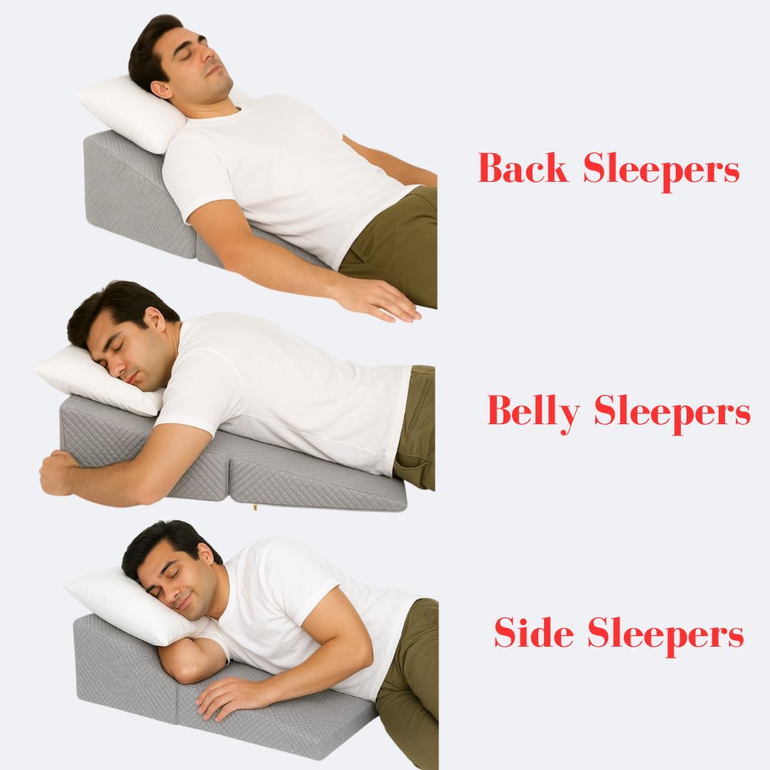 CUSHIO Folding Bed Wedge Pillow For Acid Reflux | Back Support & Leg Elevation for Restful Sleep | Easy To Store, Easy To Clean Removable Soft Fabric Cover (Grey)