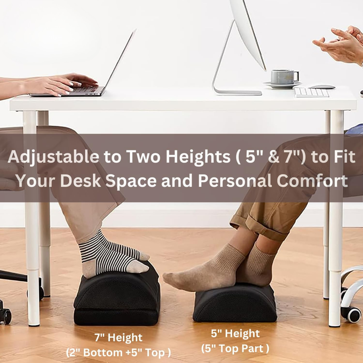 CUSHIO Foot Rest for Office Chair | Dual Height Under Desk Footrest (5" and 7") Ergonomic Office Leg Rest and Feet Support | Adjustable Foot Stool for Table and Work (Black)