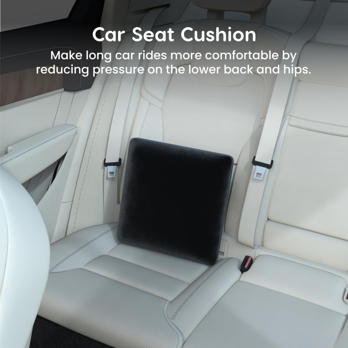 CUSHIO Memory Foam Square Cushion for Car, Sofa/Diwan, Bed, Chair & Decoration | Velvet Cover (Black) Pack of 2