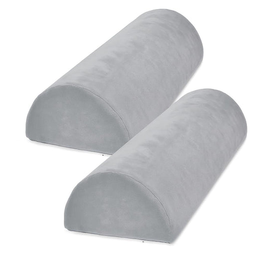 CUSHIO Semi Roll Bolster Pillow | Memory Foam Half Moon Bolster Support Cushion for Neck, Back, Knees & Legs | Ergonomic Pillow with Soft Velvet Cover (Light Grey) Pack of 2