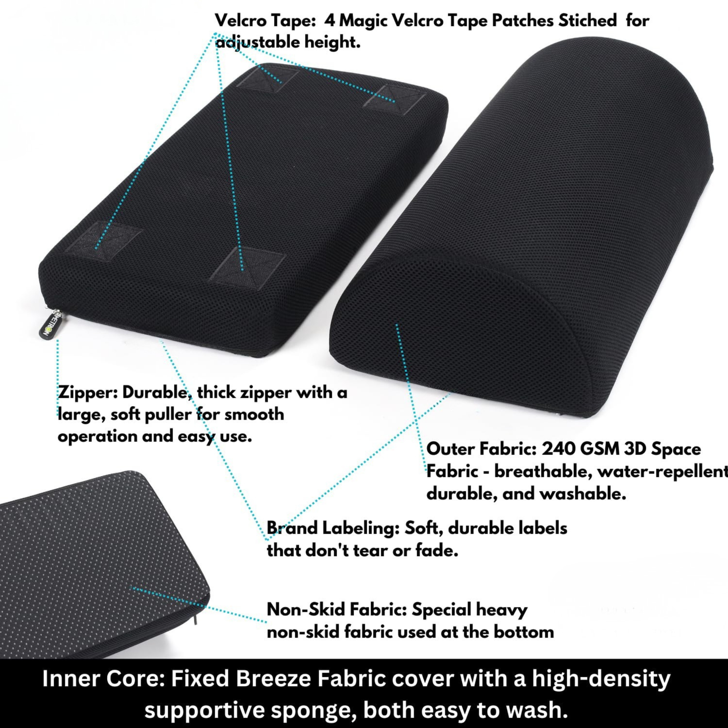 CUSHIO Foot Rest for Office Chair | Dual Height Under Desk Footrest (5" and 7") Ergonomic Office Leg Rest and Feet Support | Adjustable Foot Stool for Table and Work (Black)