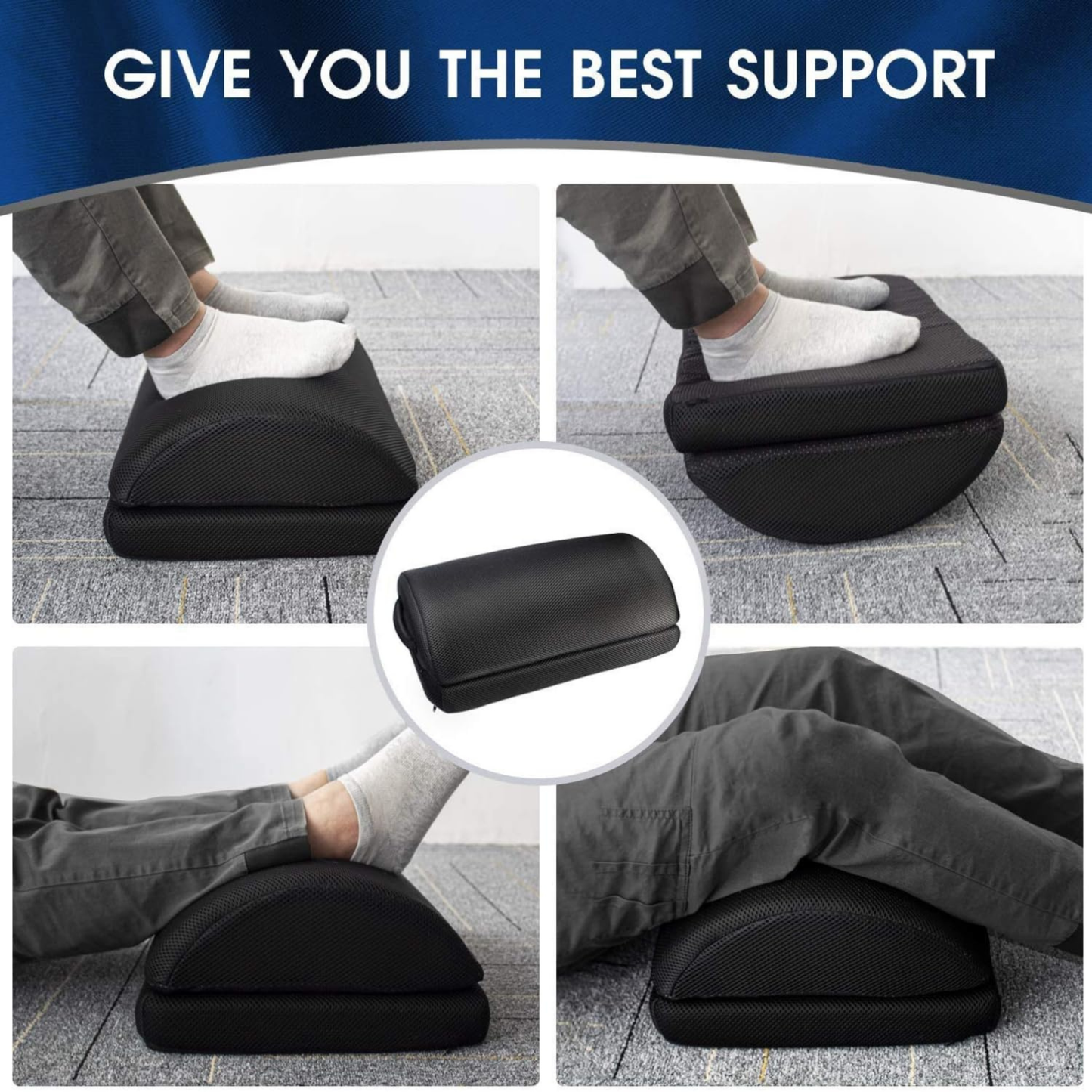 CUSHIO Foot Rest for Office Chair | Dual Height Under Desk Footrest (5" and 7") Ergonomic Office Leg Rest and Feet Support | Adjustable Foot Stool for Table and Work (Black)