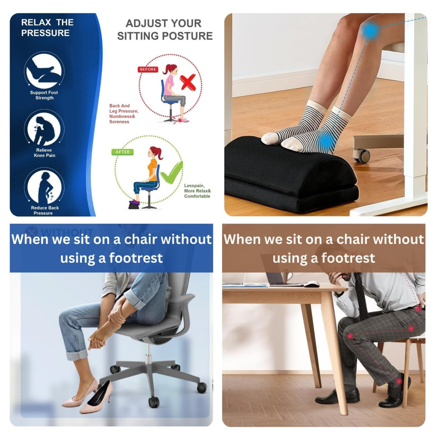 CUSHIO Foot Rest for Office Chair | Dual Height Under Desk Footrest (5" and 7") Ergonomic Office Leg Rest and Feet Support | Adjustable Foot Stool for Table and Work (Black)