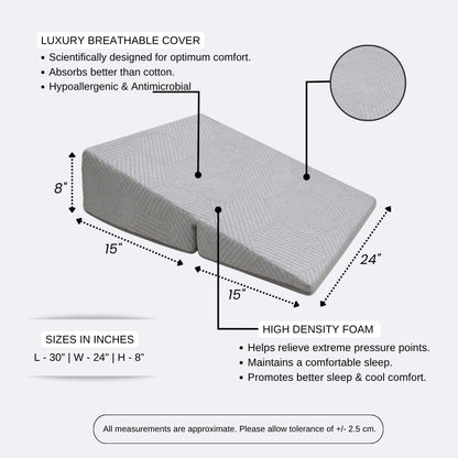 CUSHIO Folding Bed Wedge Pillow For Acid Reflux | Back Support & Leg Elevation for Restful Sleep | Easy To Store, Easy To Clean Removable Soft Fabric Cover (Grey)