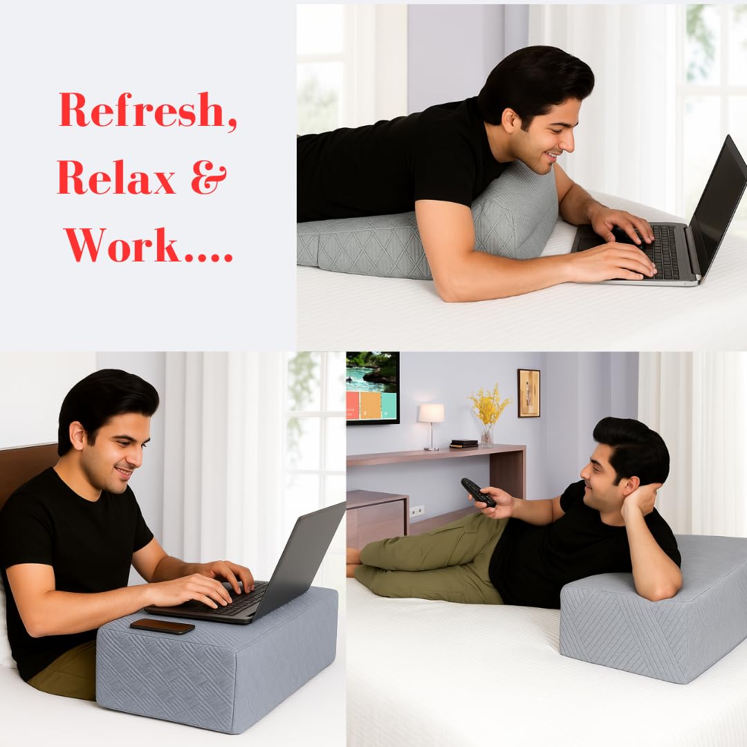 CUSHIO Folding Bed Wedge Pillow For Acid Reflux | Back Support & Leg Elevation for Restful Sleep | Easy To Store, Easy To Clean Removable Soft Fabric Cover (Grey)