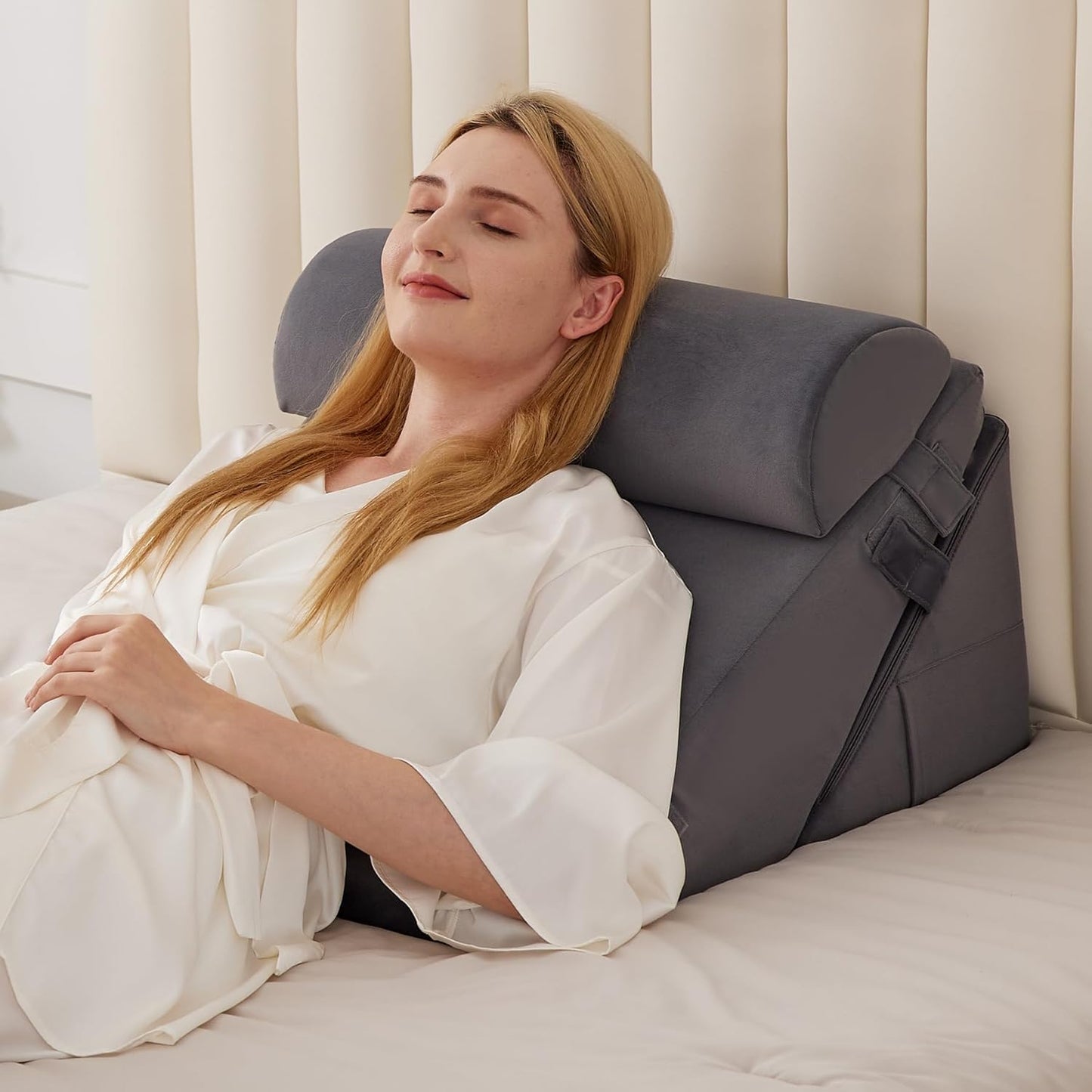 CUSHIO Adjustable Memory Foam Wedge Pillow with Headrest for Back Support, 12-in-1 Versatile Design for Sleeping, Leg Elevation Support (Grey)