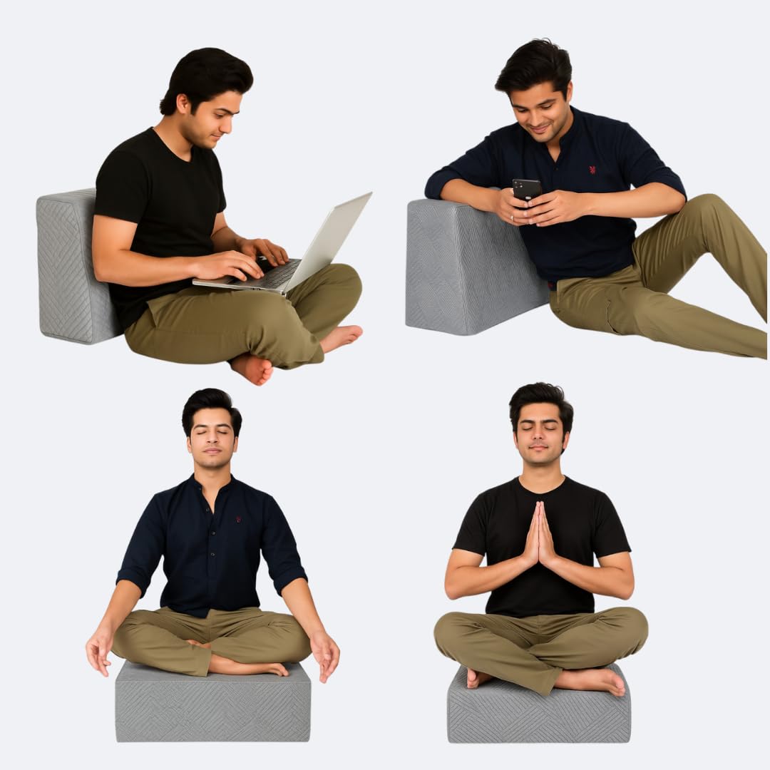 CUSHIO Folding Bed Wedge Pillow For Acid Reflux | Back Support & Leg Elevation for Restful Sleep | Easy To Store, Easy To Clean Removable Soft Fabric Cover (Grey)