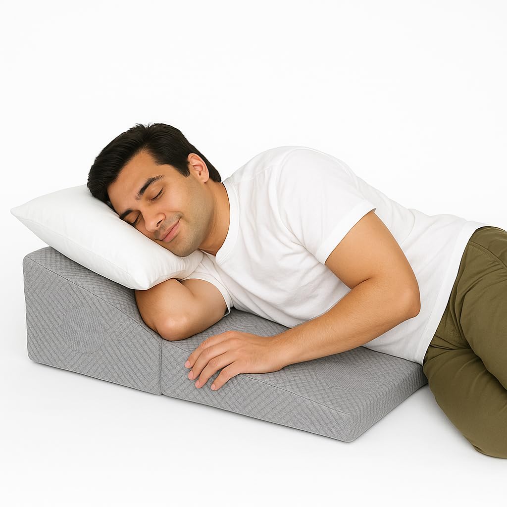 CUSHIO Folding Bed Wedge Pillow For Acid Reflux | Back Support & Leg Elevation for Restful Sleep | Easy To Store, Easy To Clean Removable Soft Fabric Cover (Grey)