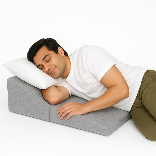 CUSHIO Folding Bed Wedge Pillow For Acid Reflux | Back Support & Leg Elevation for Restful Sleep | Easy To Store, Easy To Clean Removable Soft Fabric Cover (Grey)