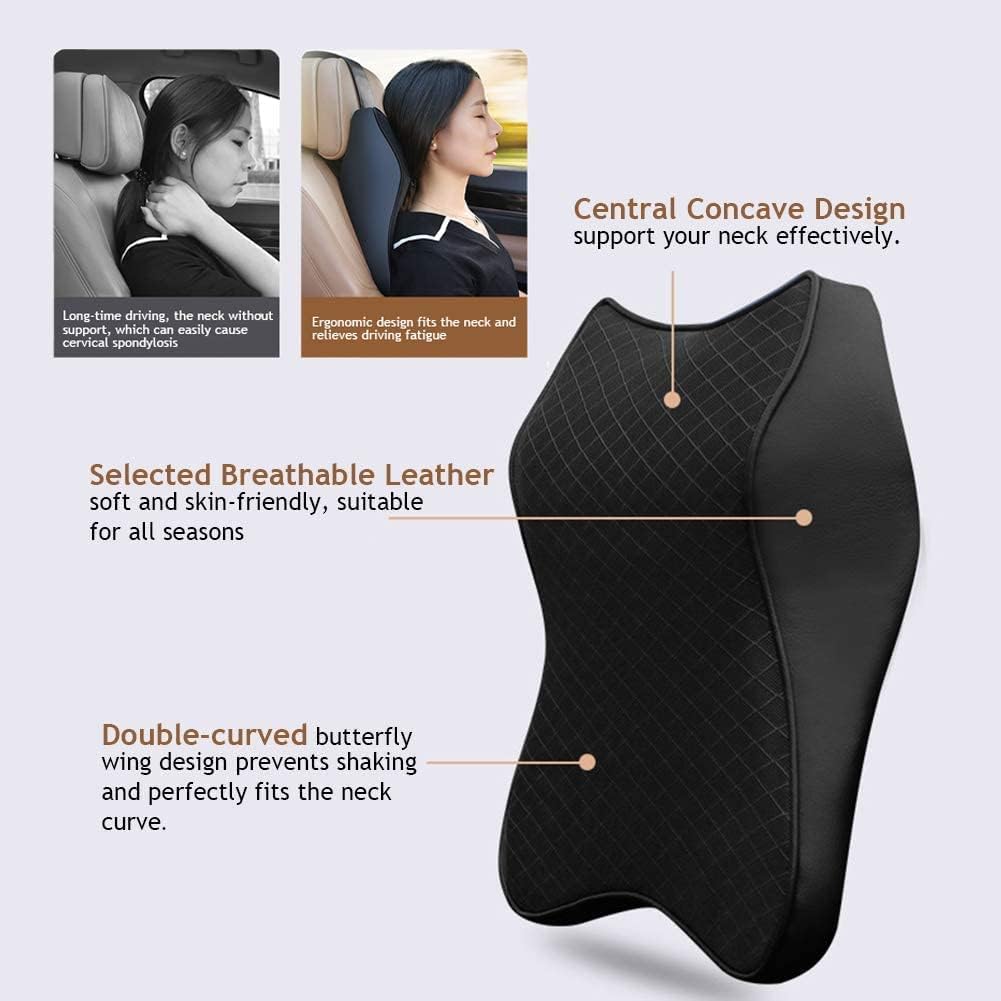 CUSHIO Car Seat Headrest Neck Rest Cushion | Memory Foam Car Seat Neck Pillow with Breathable Removable Cover | Comfortable Ergonomic & Neck Pain Relief (Black)