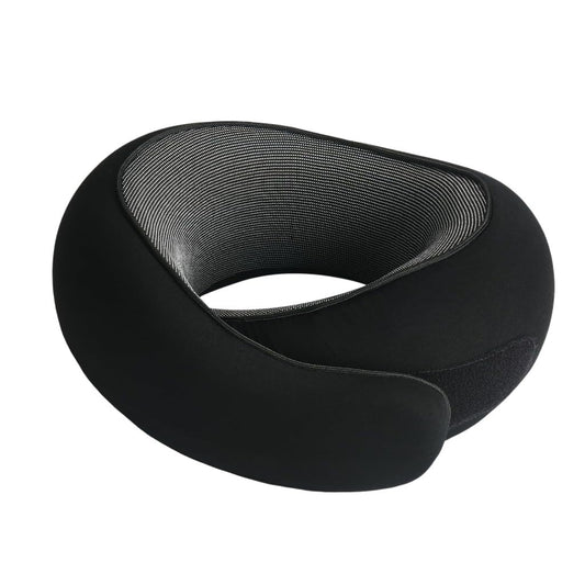 CUSHIO Travel Neck Pillow | Memory Foam Neck Pillow for Flight Travel, Car, Office | Neck Rest Travelling Pillow for Head Support (Black & Grey)