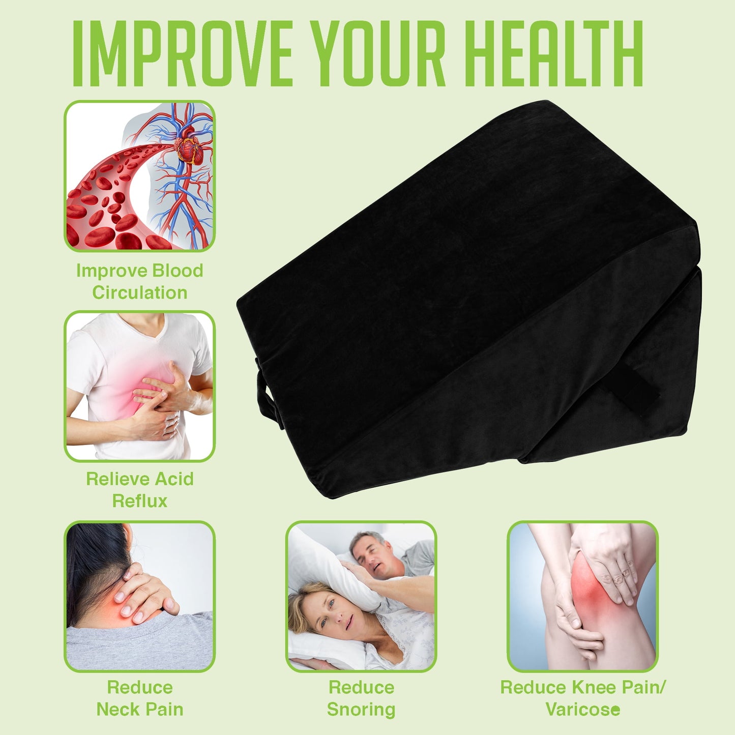 CUSHIO Adjustable Memory Foam Wedge Pillow for Back Support, 7-in-1 Versatile Design for Sleeping, Leg Elevation and Support (Black)