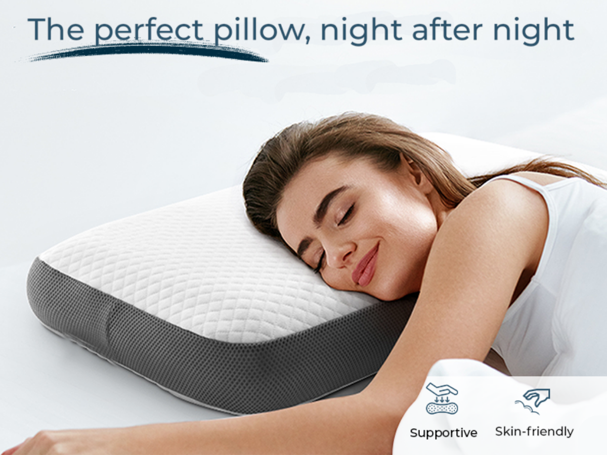 CUSHIO Memory Foam Pillow | Orthopedic & Cervical Pillow for Relieving Neck & Shoulder Pain (White & Grey)