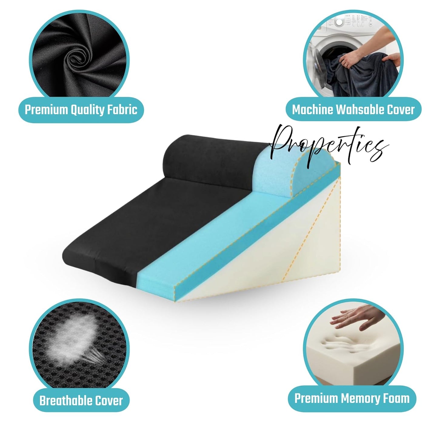 CUSHIO Adjustable Memory Foam Wedge Pillow with Headrest for Back Support for Bed, 12-in-1 Versatile Design for Sleeping, Leg Elevation Support (Black)