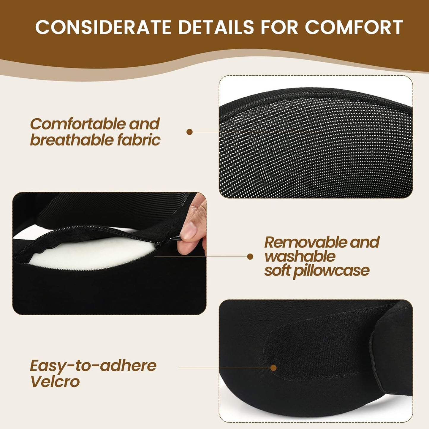 CUSHIO Travel Neck Pillow | Memory Foam Neck Pillow for Flight Travel, Car, Office | Neck Rest Travelling Pillow for Head Support (Black & Grey)