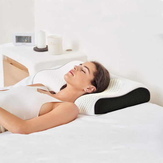 CUSHIO Contour Memory Foam Orthopedic Pillow for Neck & Shoulder Pain Relief with Dual Height - Removable Zipper Cover (Standard Size 19"x12")