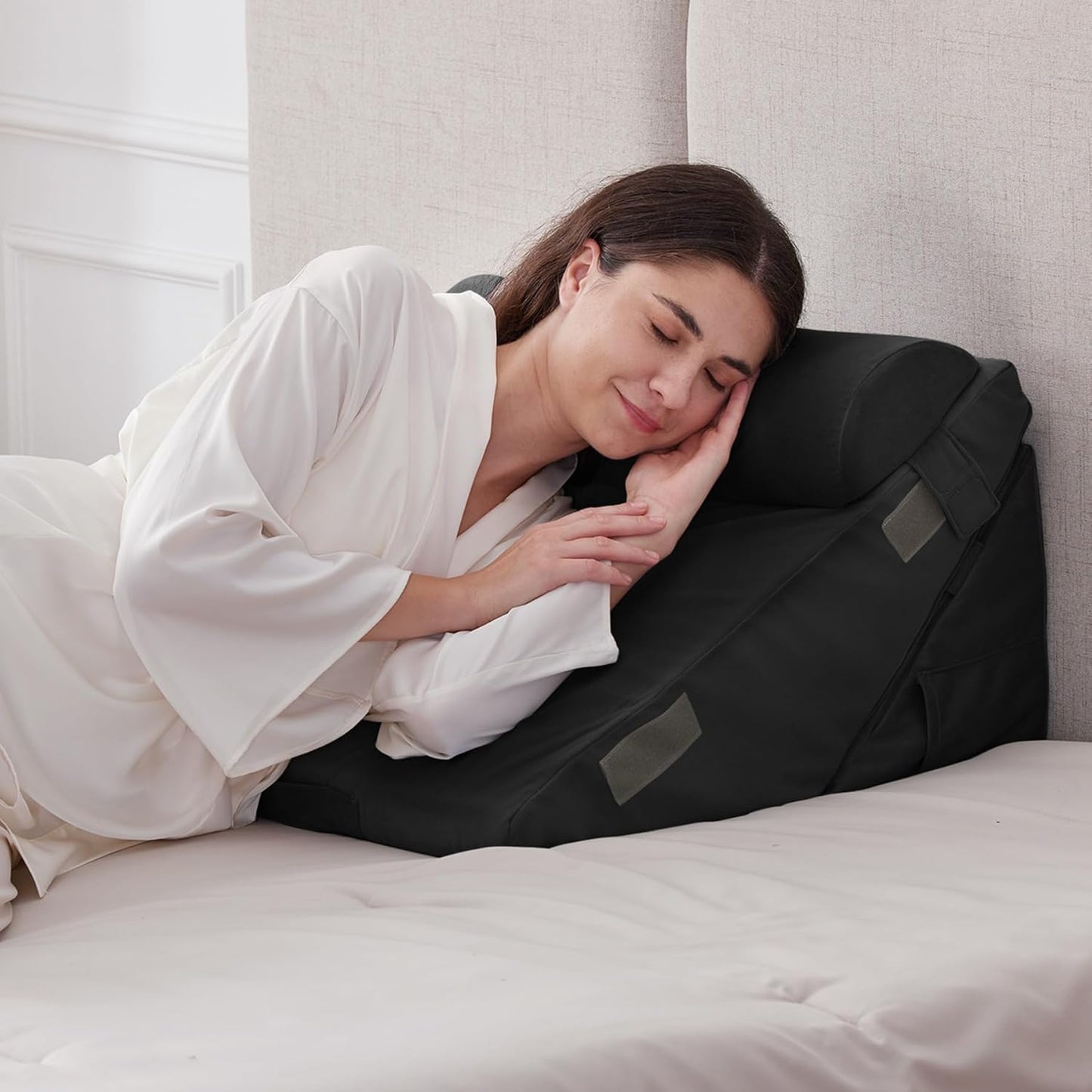 CUSHIO Adjustable Memory Foam Wedge Pillow with Headrest for Back Support for Bed, 12-in-1 Versatile Design for Sleeping, Leg Elevation Support (Black)