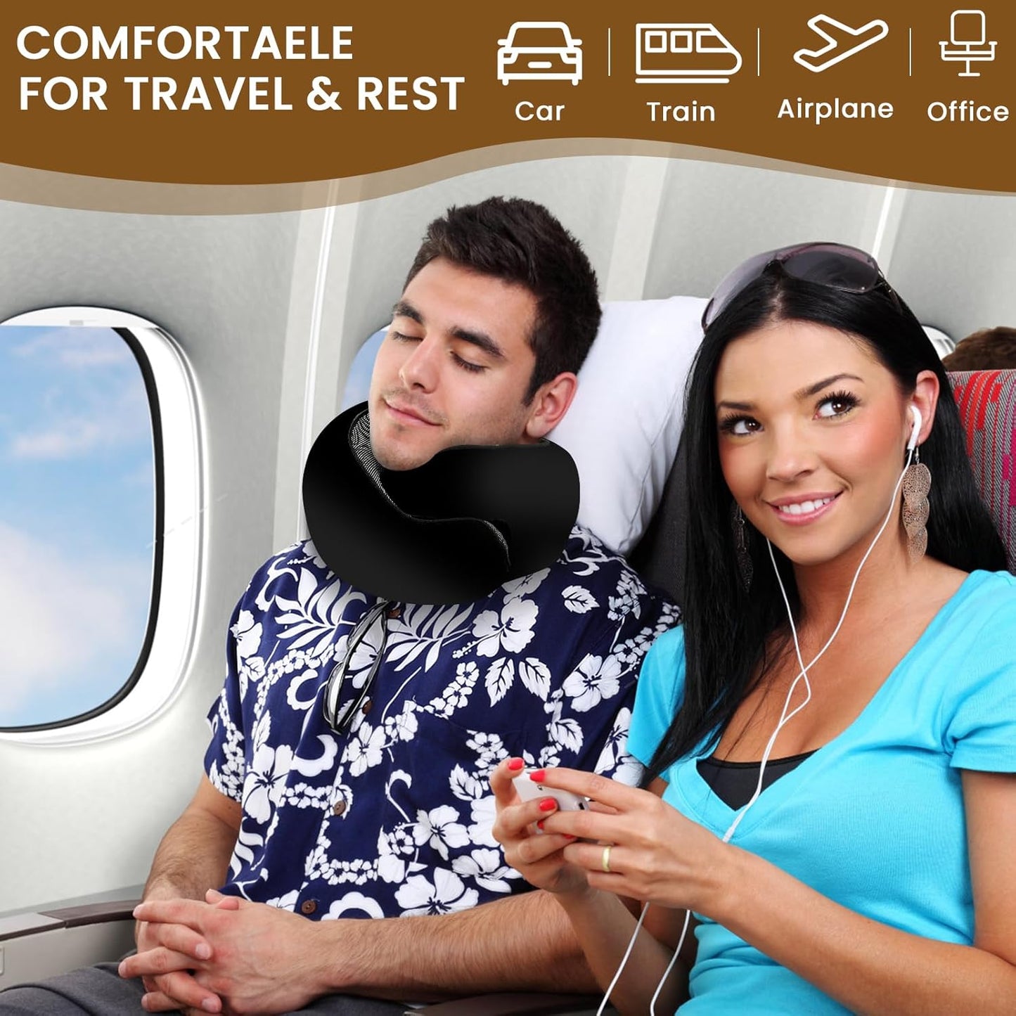 CUSHIO Travel Neck Pillow | Memory Foam Neck Pillow for Flight Travel, Car, Office | Neck Rest Travelling Pillow for Head Support (Black & Grey)