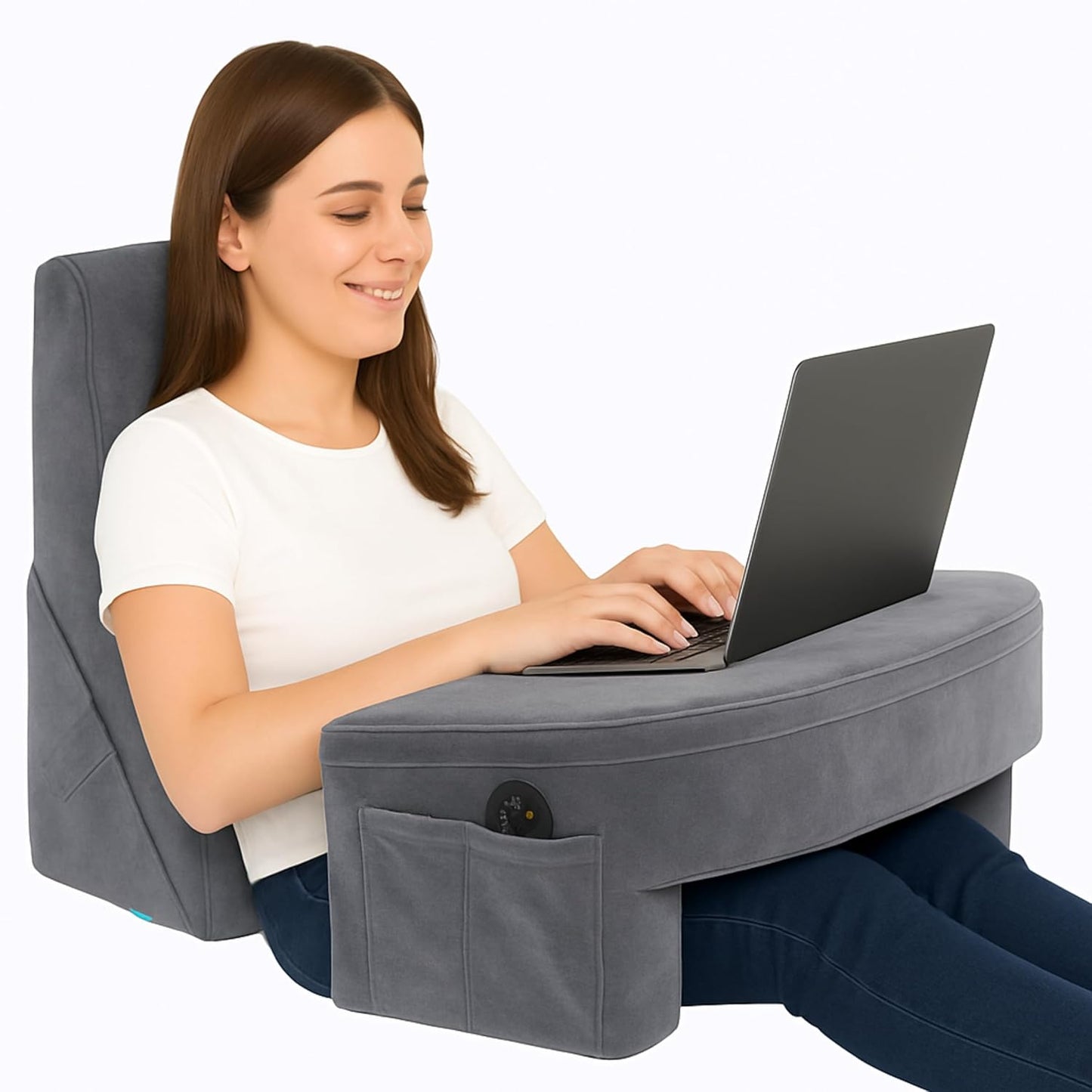 CUSHIO Lap Desk & Adjustable Wedge Pillow Combo for Laptops, Study and Reading | Memory Foam Adjustable Wedge for Back Support & Lap Desk Pillow-Gaming & Reading Pillow (Grey)