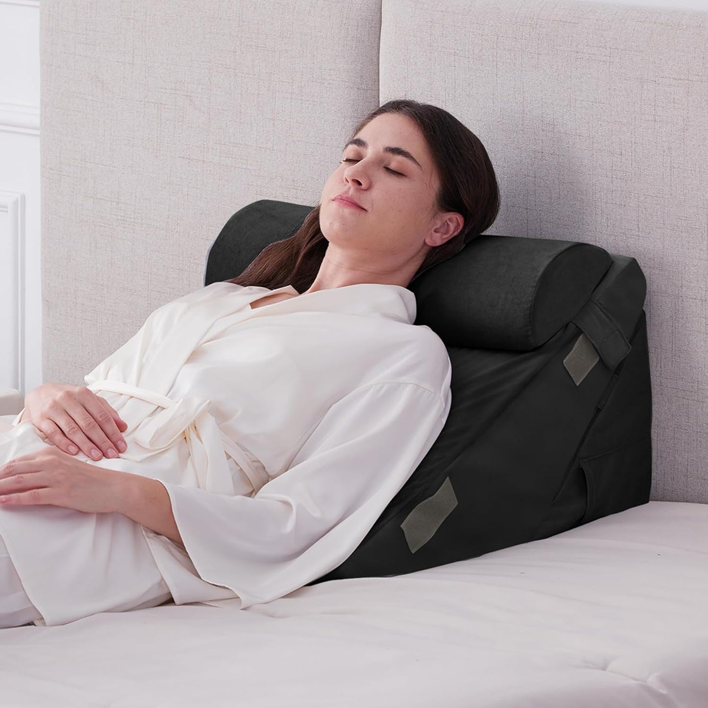 CUSHIO Adjustable Memory Foam Wedge Pillow with Headrest for Back Support for Bed, 12-in-1 Versatile Design for Sleeping, Leg Elevation Support (Black)