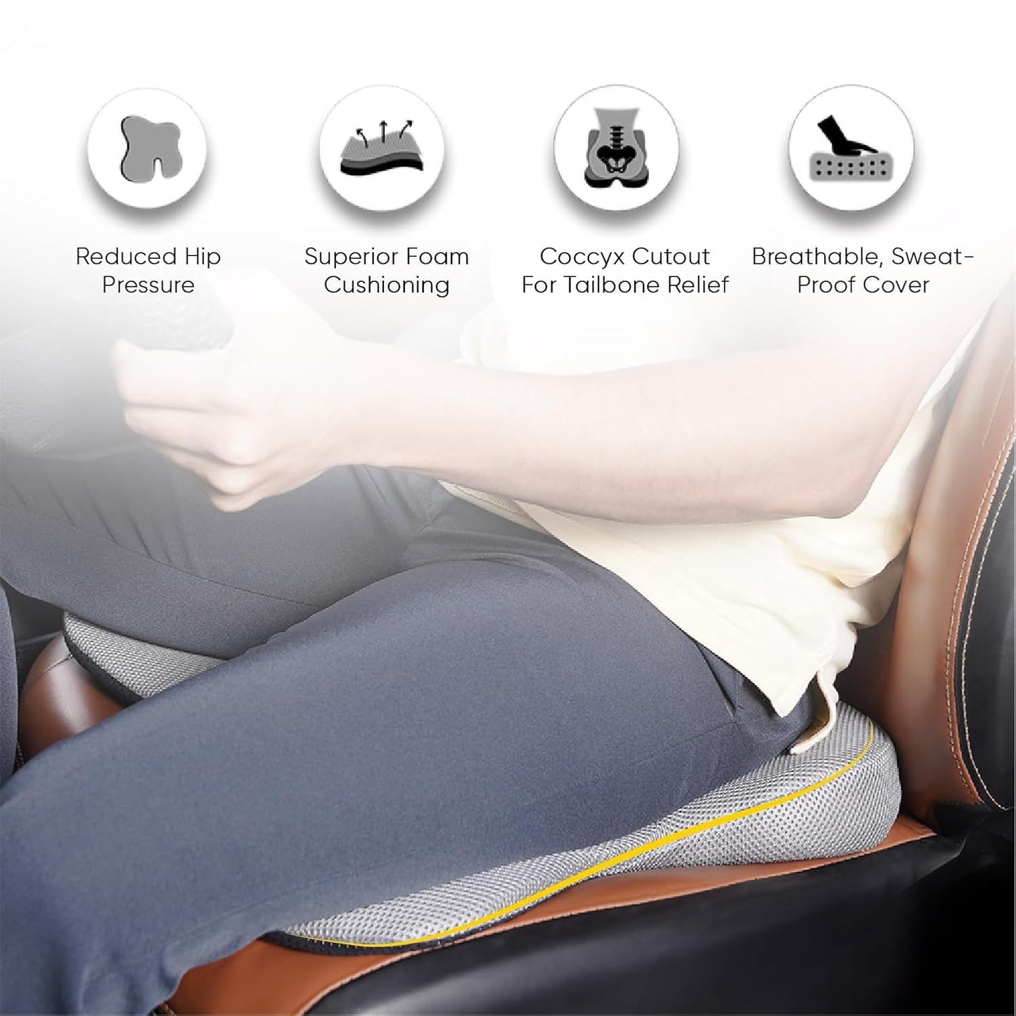 CUSHIO Car Wedge & Back Rest Cushion Combo | Posture Correction | Ergonomic Back & Seating Support | Driving & Daily Commutes | Universal Fit (Grey)