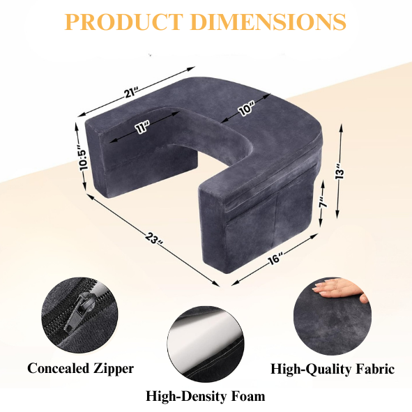 CUSHIO Lap Desk Pillow for Working on Laptop, Reading & Gaming | Perfect for Using on Bed, Sofa & Floor with Arm Rest (Grey)