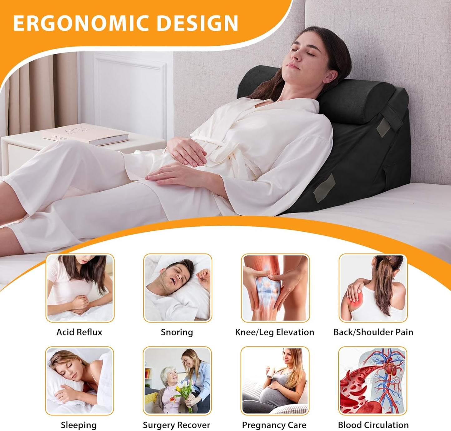 CUSHIO Lap Desk & Adj. Wedge with Headrest Combo for Laptops, Study and Reading | Memory Foam Adj. Wedge with Headrest for Back Support & Lap Desk Pillow Gaming & Reading Pillow (Black)