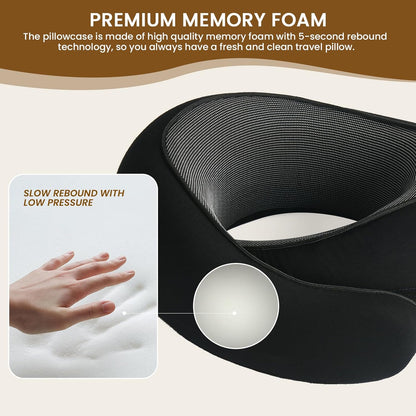 CUSHIO Travel Neck Pillow | Memory Foam Neck Pillow for Flight Travel, Car, Office | Neck Rest Travelling Pillow for Head Support (Black & Grey)