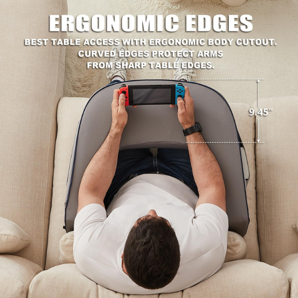 CUSHIO Lap Desk Pillow for Working on Laptop, Reading & Gaming | Perfect for Using on Bed, Sofa & Floor with Arm Rest (Grey)